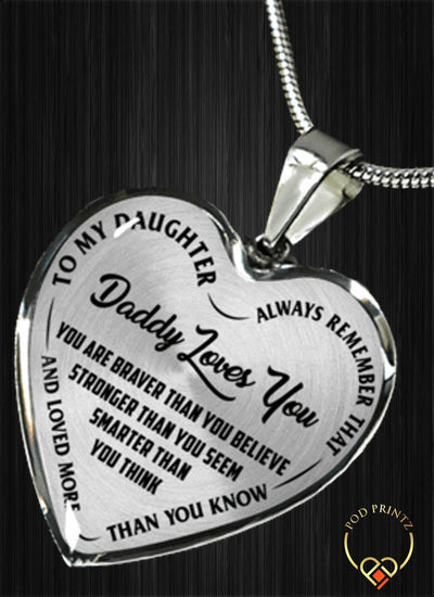MY DAUGHTER, DADDY LOVES YOU - SILVER FINISHED HEART NECKLACE (BLACK ON TRANSPARENT) - podprintz.com