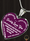MY DAUGHTER, DADDY LOVES YOU - (PURPLE & WHITE TEXT) SILVER FINISHED HEART NECKLACE - podprintz.com