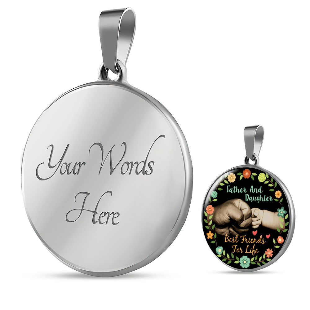 Father Daughter Best Friends Fist Bump (color)  - Silver Finished Circle Necklace - podprintz.com