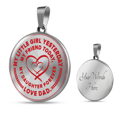 My Little Girl Forever, Love Dad (Red Ribbon Heart) - Transparent Silver Finished Circle Necklace - podprintz.com