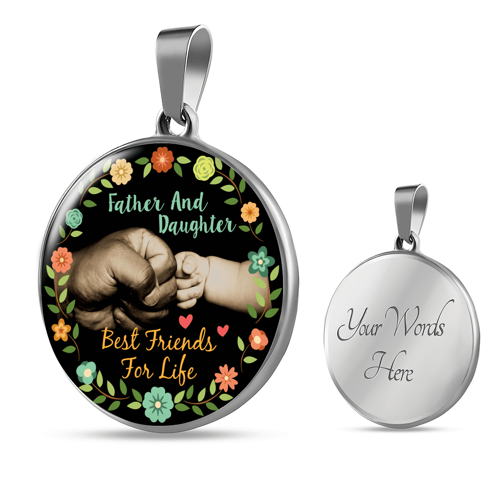 Father Daughter Best Friends Fist Bump (color)  - Silver Finished Circle Necklace - podprintz.com