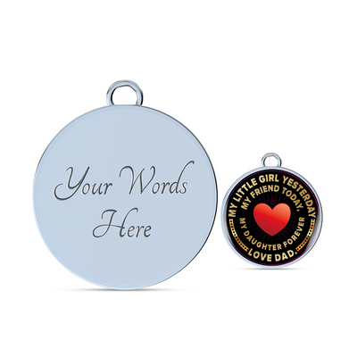 My Little Girl Forever, Love Dad (Yellowish Text) - Silver Finished Circle Bangle Bracelet - podprintz.com