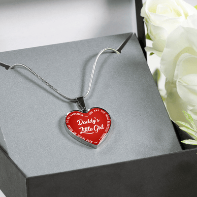 Daddy's Little Girl Gold or Silver Finished Heart Shaped Necklace (White on Red) - podprintz.com