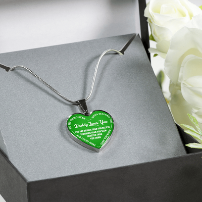 MY DAUGHTER - DADDY LOVES YOU - SILVER FINISHED HEART NECKLACE (GREEN WITH WHITE TEXT) - podprintz.com