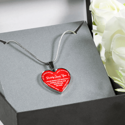 MY DAUGHTER - DADDY LOVES YOU - SILVER FINISHED HEART NECKLACE (RED WITH WHITE TEXT) - podprintz.com