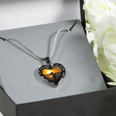 My Daughter, You are Amazing, Silver or Gold Finished Heart Shaped Necklace (Beach at Dawn Edition) - podprintz.com