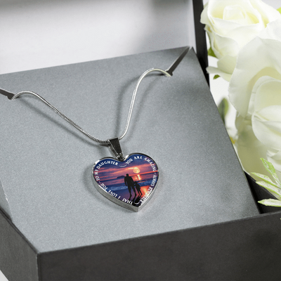 My Daughter, You are Amazing, Silver or Gold Finished Heart Shaped Necklace (Full Moon Beach Edition) - podprintz.com