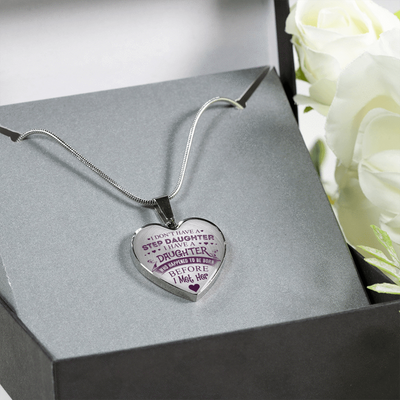 I DON'T HAVE A STEPDAUGHTER, SILVER OR GOLD FINISHED HEART SHAPED NECKLACE AND BANGLE BRACELET (PURPLE ON TRANSPARENT) EO - podprintz.com