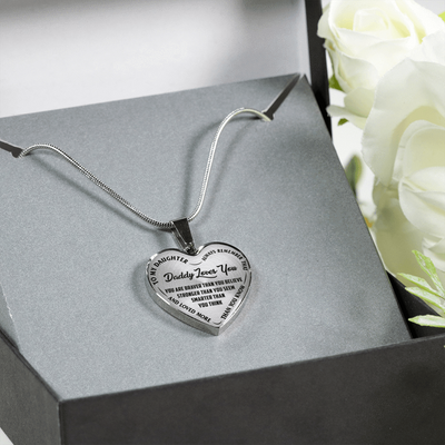 MY DAUGHTER, DADDY LOVES YOU - SILVER FINISHED HEART NECKLACE (BLACK ON TRANSPARENT) - podprintz.com