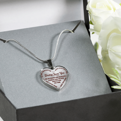 Daddy Loves You Father/Daughter Silver or Gold Finished Necklace or Bangle Bracelet Dark (Red on Transparent) - podprintz.com