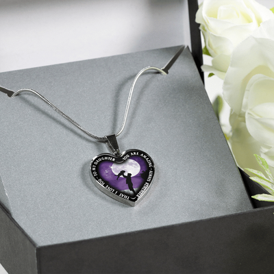 My Daughter, You are Amazing, Silver or Gold Finished Heart Shaped Necklace (Purple Sky Moon Edition) - podprintz.com