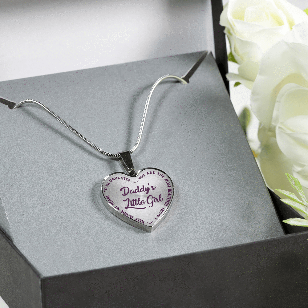 Daddy's Little Girl Gold or Silver Finished Heart Shaped Necklace (Purple on Transparent) - podprintz.com