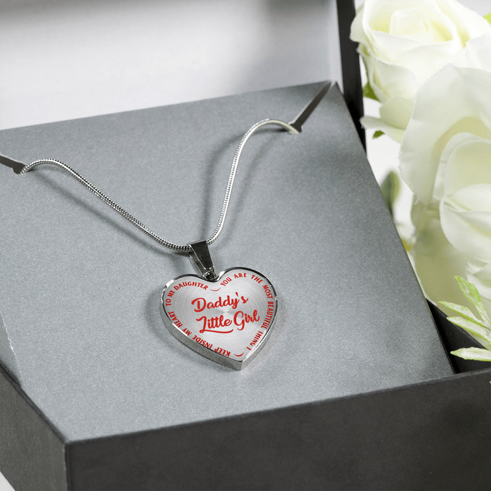 Daddy's Little Girl Gold or Silver Finished Heart Shaped Necklace (Red on Transparent) - podprintz.com