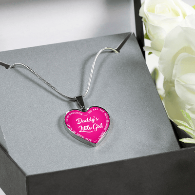 Daddy's Little Girl Gold or Silver Finished Heart Shaped Necklace (White on Pink) - podprintz.com