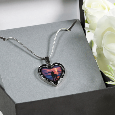 My Daughter, You are Amazing, Silver or Gold Finished Heart Shaped Necklace (Full Moon Beach Black Edition) - podprintz.com