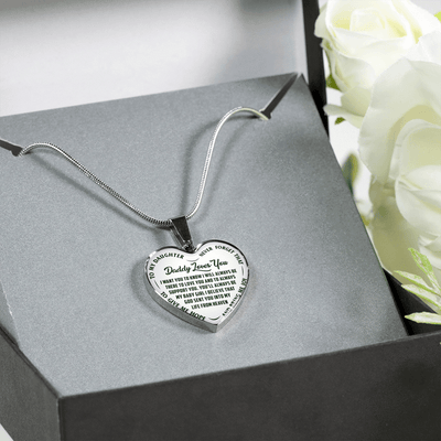 I'll Always Be There, Daddy Loves You, Silver or Gold Heart Shaped Necklace (Green on White) - podprintz.com