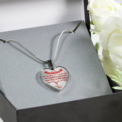MY DAUGHTER YOU ARE PRECIOUS, SUNSHINE, JOY LOVE MOM - SILVER AND GOLD FINISHED HEART SHAPED NECKLACE AND BANGLE BRACELET (RED ON TRANSPARENT) EO - podprintz.com