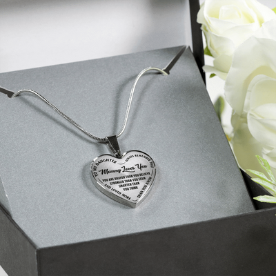 MY DAUGHTER - MOMMY LOVES YOU - SILVER FINISHED HEART NECKLACE (BLACK ON TRANSPARENT) - podprintz.com