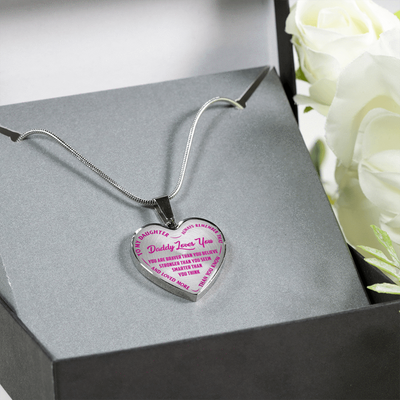 My Daughter, Daddy Loves You - Silver Finished Heart Necklace (Pink on Transparent) - podprintz.com