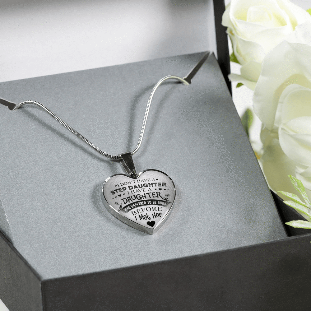 I DON'T HAVE A STEPDAUGHTER, SILVER OR GOLD FINISHED HEART SHAPED NECKLACE AND BANGLE BRACELET (BLACK ON TRANSPARENT) EO - podprintz.com