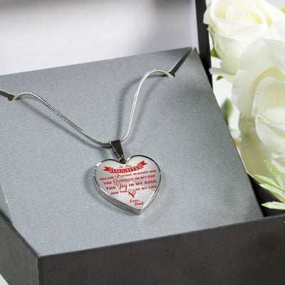 MY DAUGHTER YOU ARE PRECIOUS, SUNSHINE, JOY LOVE DAD - SILVER AND GOLD FINISHED HEART SHAPED NECKLACE AND BANGLE BRACELET (RED ON TRANSPARENT) EO - podprintz.com