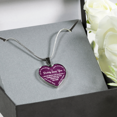 MY DAUGHTER, DADDY LOVES YOU - (PURPLE & WHITE TEXT) SILVER FINISHED HEART NECKLACE - podprintz.com