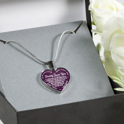 My Daughter, Never Forget, Daddy Loves You Silver or Gold Finished Necklace (White on Purple) - podprintz.com