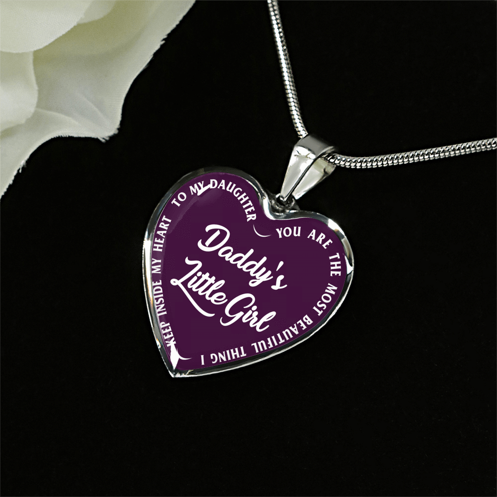 Daddy's Little Girl Gold or Silver Finished Heart Shaped Necklace (White on Purple) - podprintz.com