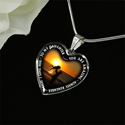 My Daughter, You are Amazing, Silver or Gold Finished Heart Shaped Necklace (Beach at Dawn Edition) - podprintz.com