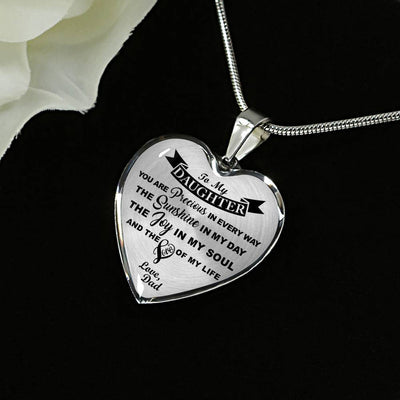 MY DAUGHTER YOU ARE PRECIOUS, SUNSHINE, JOY LOVE DAD - SILVER AND GOLD FINISHED HEART SHAPED NECKLACE AND BANGLE BRACELET (BLACK ON TRANSPARENT) EO - podprintz.com