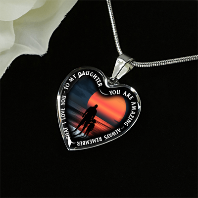 My Daughter, You are Amazing, Silver or Gold Finished Heart Shaped Necklace (Pink Sunset Deck Edition) - podprintz.com
