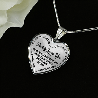 MY DAUGHTER, DADDY LOVES YOU - SILVER FINISHED HEART NECKLACE (BLACK ON TRANSPARENT) - podprintz.com