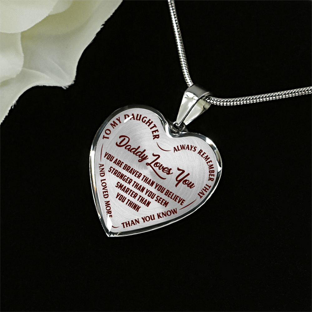 Daddy Loves You Father/Daughter Silver or Gold Finished Necklace or Bangle Bracelet Dark (Red on Transparent) - podprintz.com