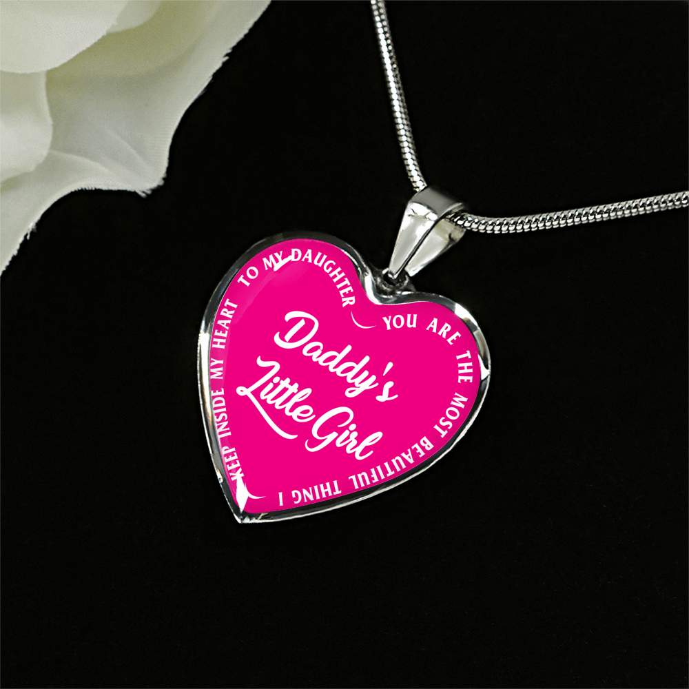 Daddy's Little Girl Gold or Silver Finished Heart Shaped Necklace (White on Pink) - podprintz.com
