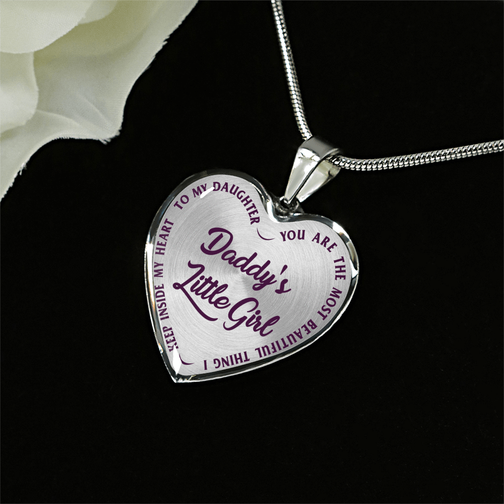 DADDY'S LITTLE GIRL GOLD OR SILVER FINISHED HEART SHAPED NECKLACE OR BANGLE BRACELET, PURPLE ON TRANSPARENT (EO) - podprintz.com