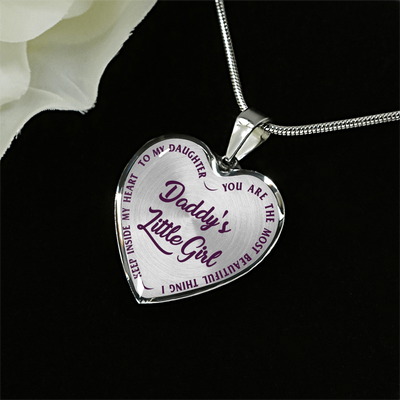 DADDY'S LITTLE GIRL GOLD OR SILVER FINISHED HEART SHAPED NECKLACE OR BANGLE BRACELET, PURPLE ON TRANSPARENT (EO) - podprintz.com