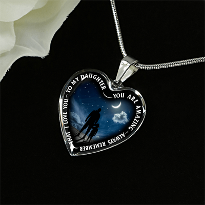 My Daughter, You are Amazing, Silver or Gold Finished Heart Shaped Necklace (Moon & Stars Edition) - podprintz.com