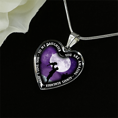 My Daughter, You are Amazing, Silver or Gold Finished Heart Shaped Necklace (Purple Sky Moon Edition) - podprintz.com
