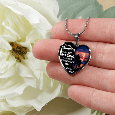 My Daughter, You are Amazing - Silver Finished Heart Necklace (Sunset Beach) - podprintz.com