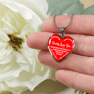 MY DAUGHTER - DADDY LOVES YOU - SILVER FINISHED HEART NECKLACE (RED WITH WHITE TEXT) - podprintz.com