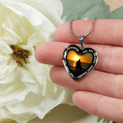 My Daughter, You are Amazing, Silver or Gold Finished Heart Shaped Necklace (Sunset Beach Sand Edition) - podprintz.com