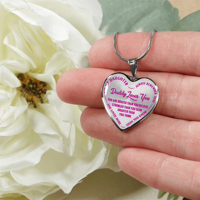 My Daughter, Daddy Loves You - Silver Finished Heart Necklace (Pink on Transparent) - podprintz.com