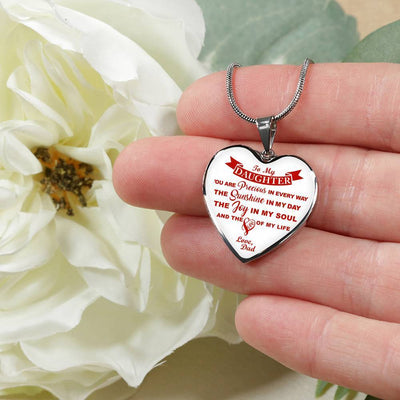 MY DAUGHTER YOU ARE PRECIOUS, SUNSHINE, JOY LOVE DAD - SILVER AND GOLD FINISHED HEART SHAPED NECKLACE AND BANGLE BRACELET (RED ON WHITE) EO - podprintz.com