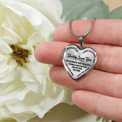 MY DAUGHTER, DADDY LOVES YOU - SILVER FINISHED HEART NECKLACE (BLACK ON TRANSPARENT) - podprintz.com