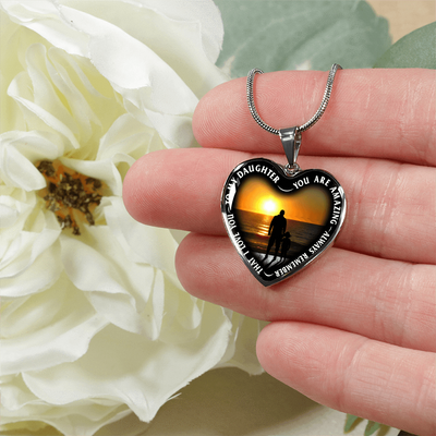 My Daughter, You are Amazing, Silver or Gold Finished Heart Shaped Necklace (Sunset Beach Deck Edition) - podprintz.com
