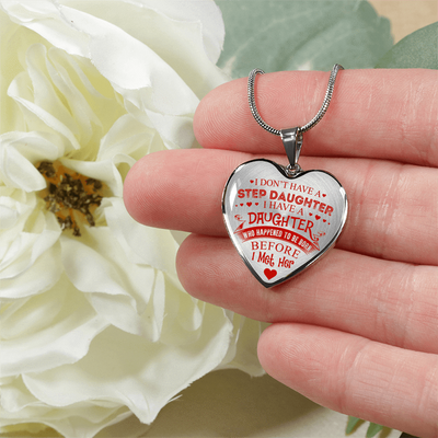 I DON'T HAVE A STEPDAUGHTER, SILVER OR GOLD FINISHED HEART SHAPED NECKLACE AND BANGLE BRACELET (RED ON TRANSPARENT) EO - podprintz.com