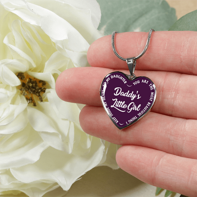 Daddy's Little Girl Gold or Silver Finished Heart Shaped Necklace (White on Purple) - podprintz.com