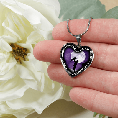My Daughter, You are Amazing, Silver or Gold Finished Heart Shaped Necklace (Purple Sky Moon Edition) - podprintz.com