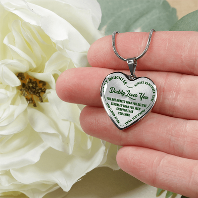 MY DAUGHTER - DADDY LOVES YOU - SILVER FINISHED HEART NECKLACE (GREEN ON TRANSPARENT) - podprintz.com