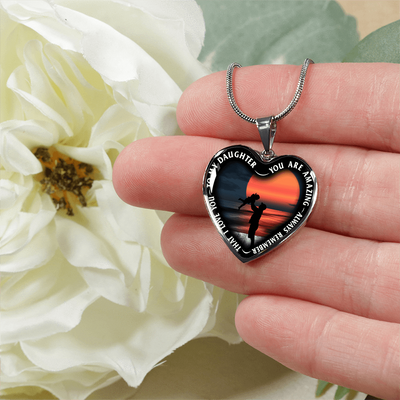 My Daughter, You are Amazing, Silver or Gold Finished Heart Shaped Necklace (Ocean Deck Sunset Edition) - podprintz.com